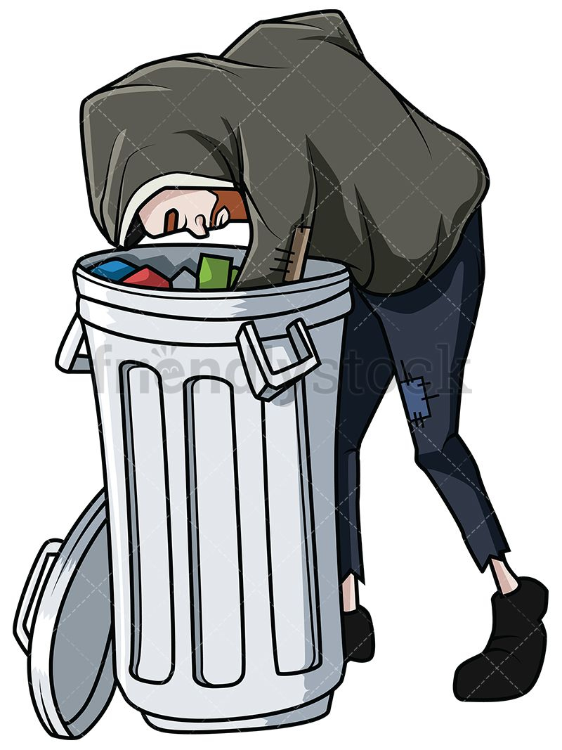 800x1067 Awesome Homeless Man Looking For Food In Trash Vector Cartoon
