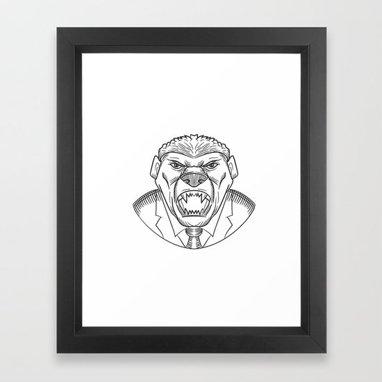 550x550 Angry Honey Badger Wearing Coat And Tie Drawing Framed Art Print