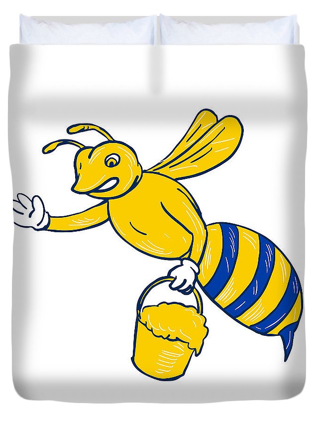 645x853 Bumblebee Waving With Honey Drawing Duvet Cover For Sale