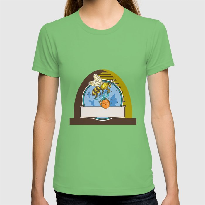 700x700 Bee Carrying Honey Pot Skep Circle Drawing T Shirt