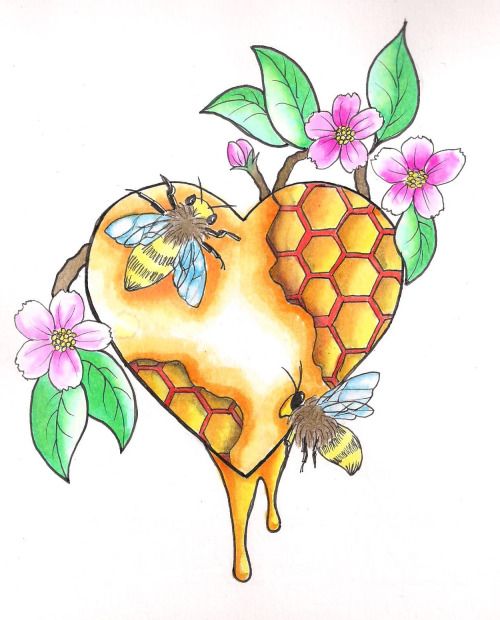 500x620 Bumble Bee With Honey Comb Tattoo