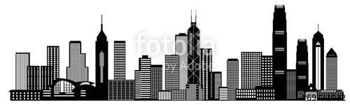 500x150 Hong Kong City Skyline Black And White Vector Illustration Stock