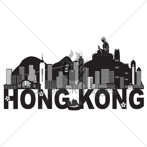 500x500 Hong Kong Skyline Buddha Statue Text Black And White Illu Gl