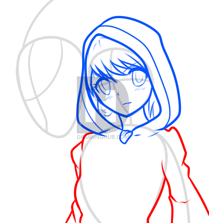 675x720 How To Draw Riding Hood And The Wolf, Step