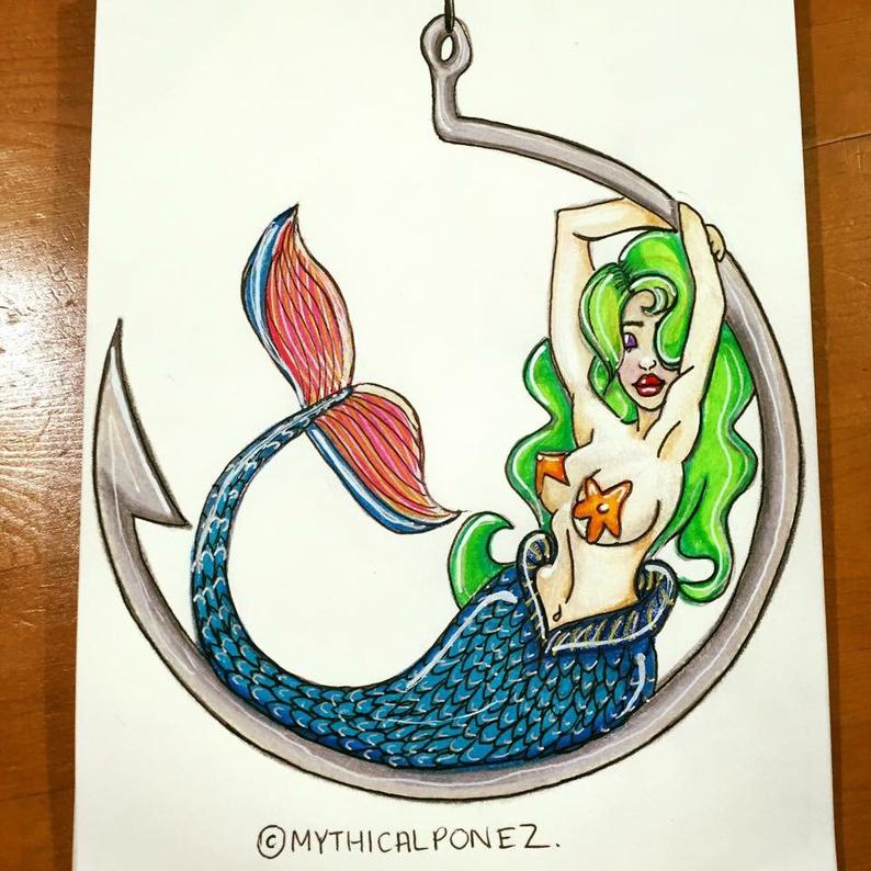 794x794 Hook Original Drawing Mermaid Fairytale Fantasy Etsy