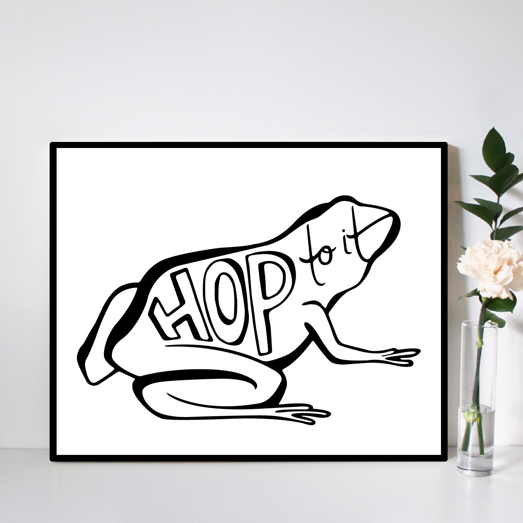 1728x1728 hop to it hand lettered sign frog wall decor monochrome etsy