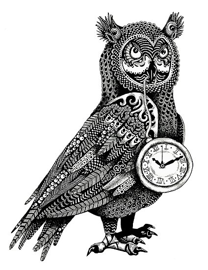 424x550 Great Horned Owl With Pocket Watch Posters