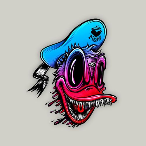 500x500 Disney Donald Duck Teeth Scary Horror Neon Gradient Tshirt Tee