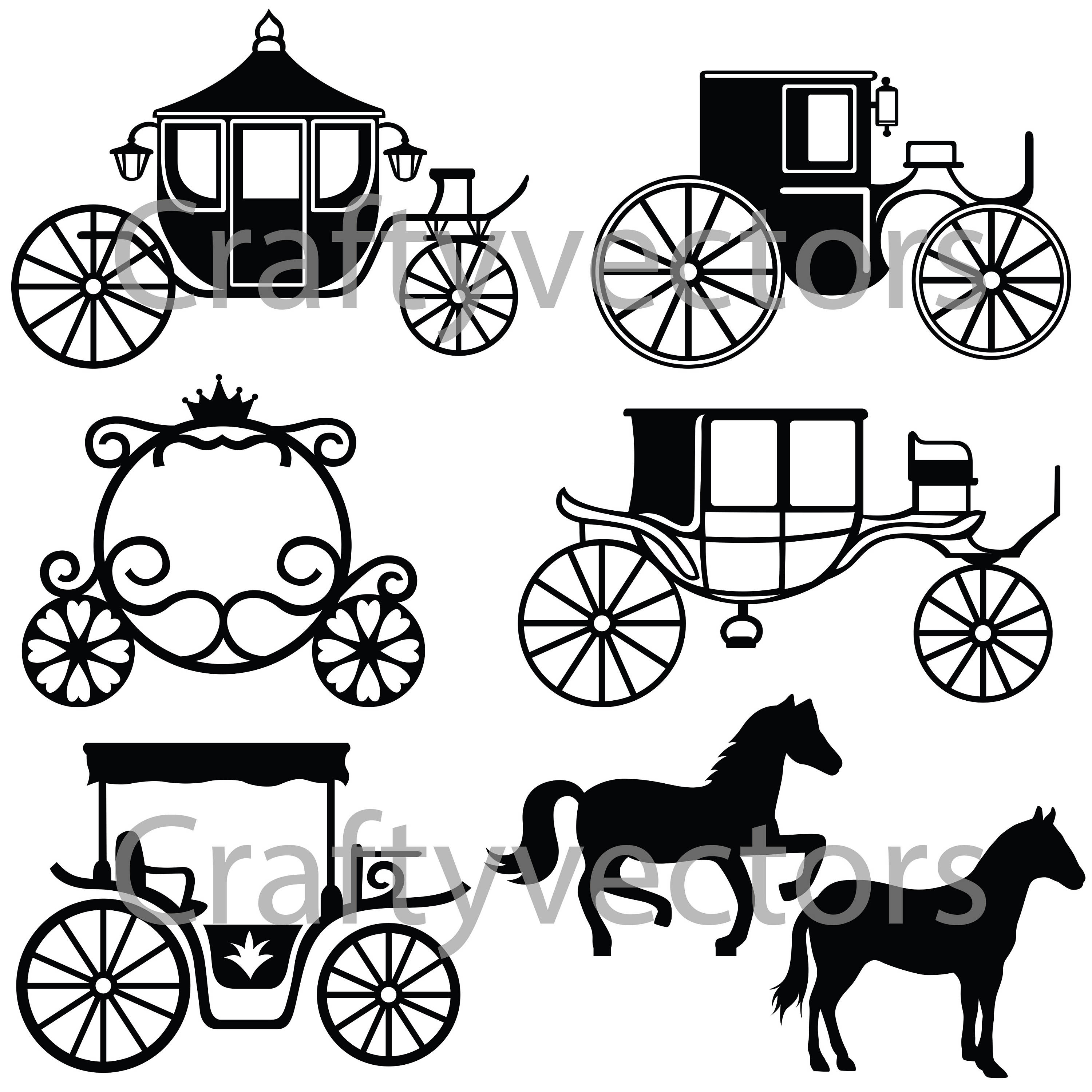 3000x3000 Horse Drawn Carriages Silhouettes Vector Etsy