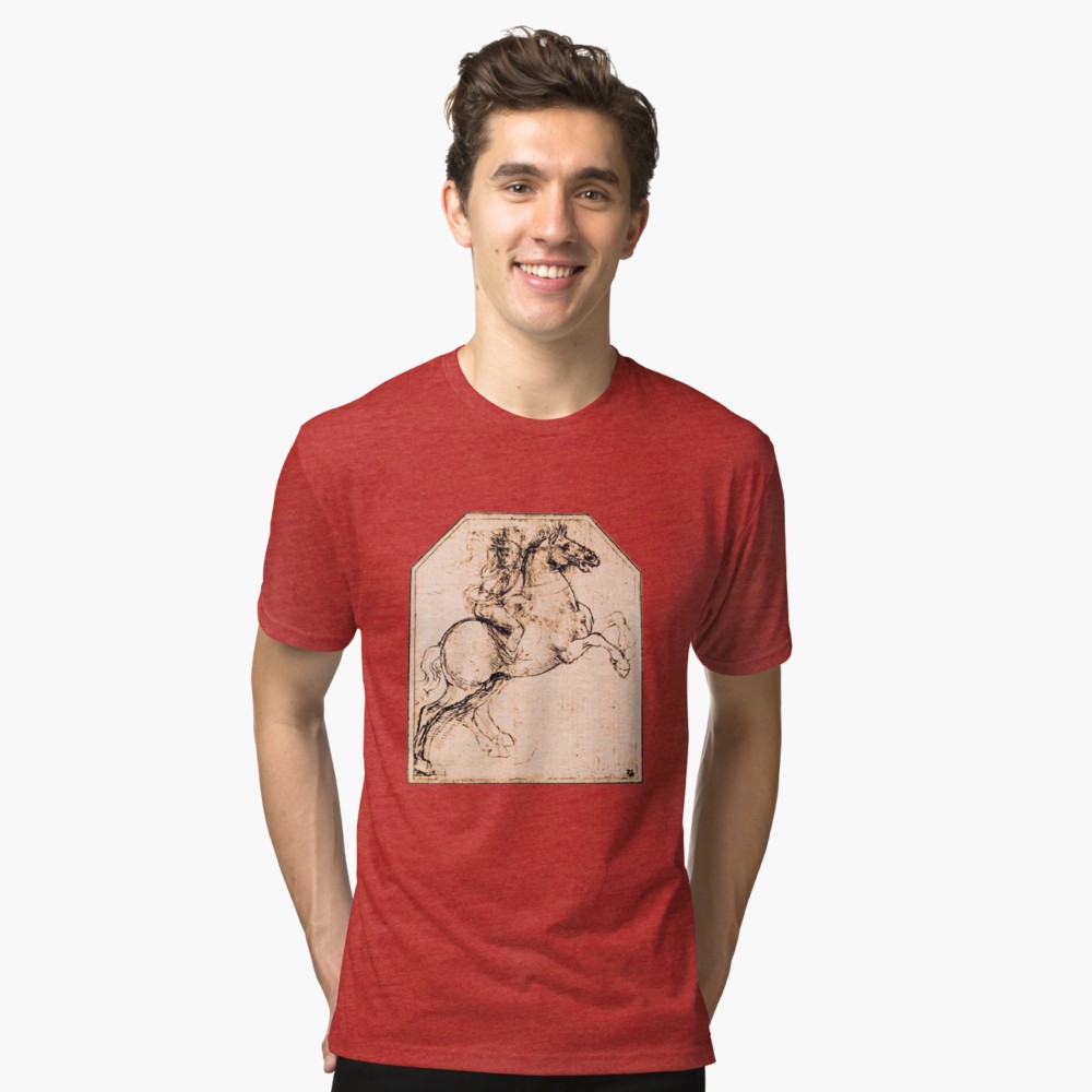 1000x1000 Drawing Of A Horse Rider In Pale Pink Leonardo Da Vinci Tri Blend