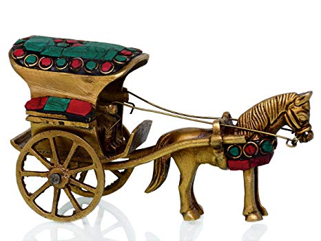 466x351 Buy Purpledip Solid Pure Brass Vintage Horse Cart