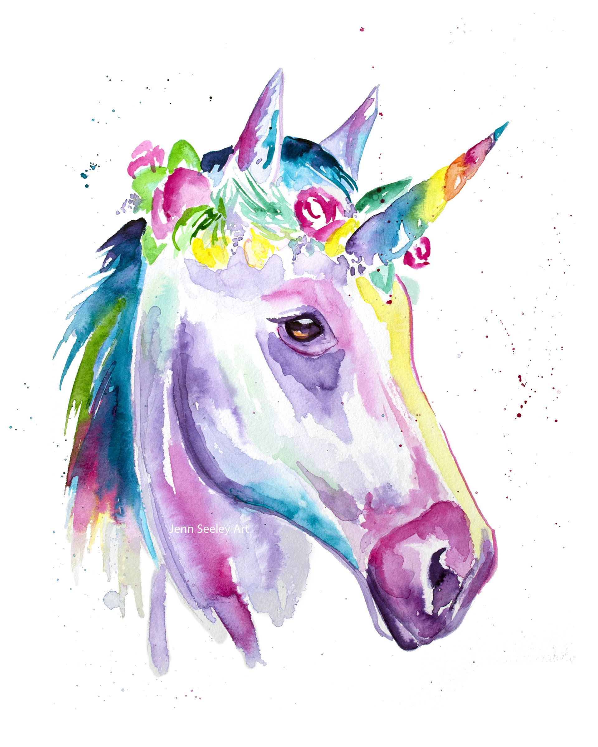 1920x2400 Colorful Watercolor Unicorn Unicorn Art Unicorn With Flower Etsy