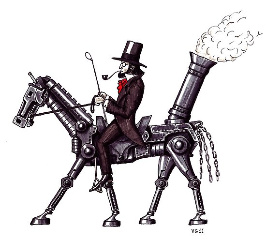 550x498 Steam Metal Horse Surreal Black And White Pen Ink Drawing