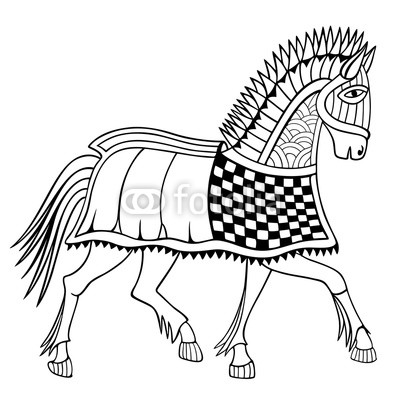 400x400 Medieval War Horse Anti Stress Coloring Book Hand Drawn Vector