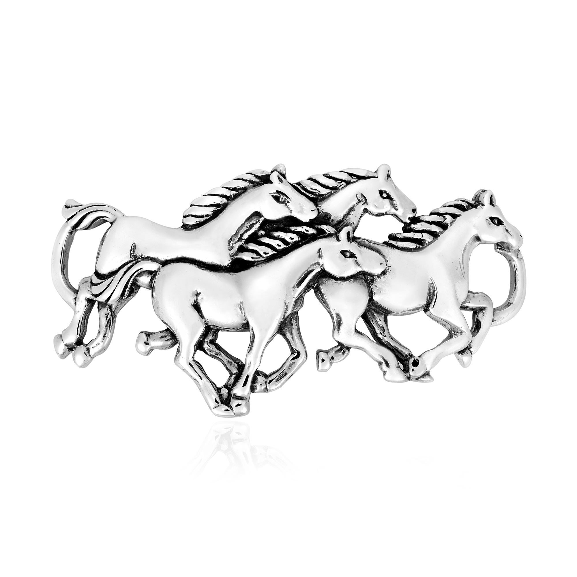 2000x2000 galloping herd of horses sterling silver slide pendant