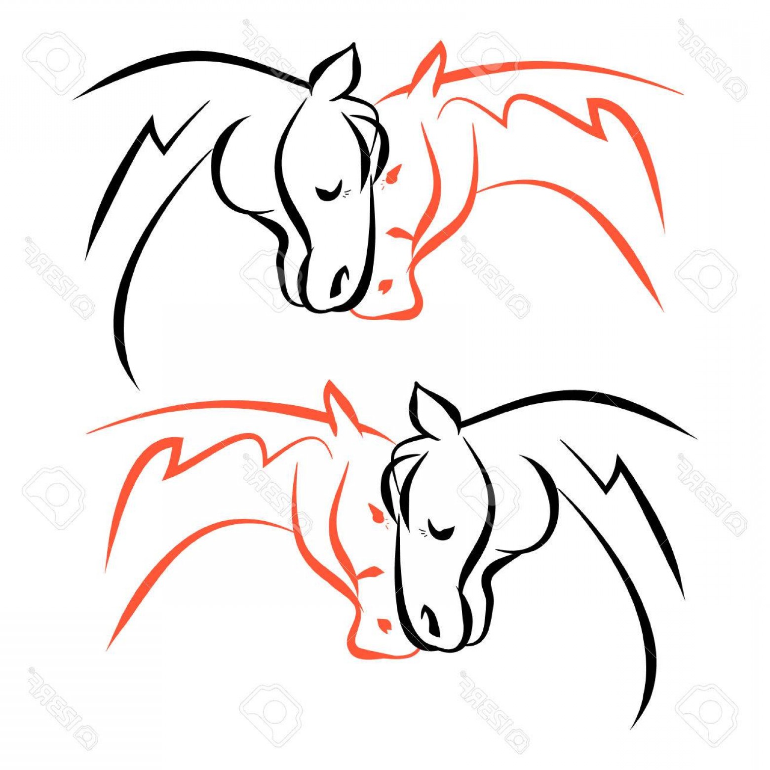 1560x1560 Photostock Vector Two Horse Head Drawing Of Lines Vector