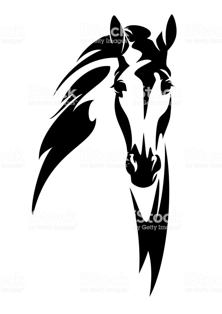 723x1024 Horse Head With Flying Mane Front View Black And White Vector
