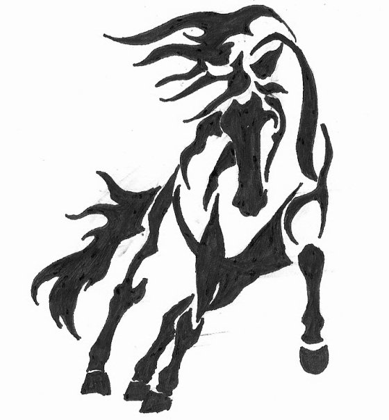 560x604 Awful Black Ink Running Horse Tattoo Design