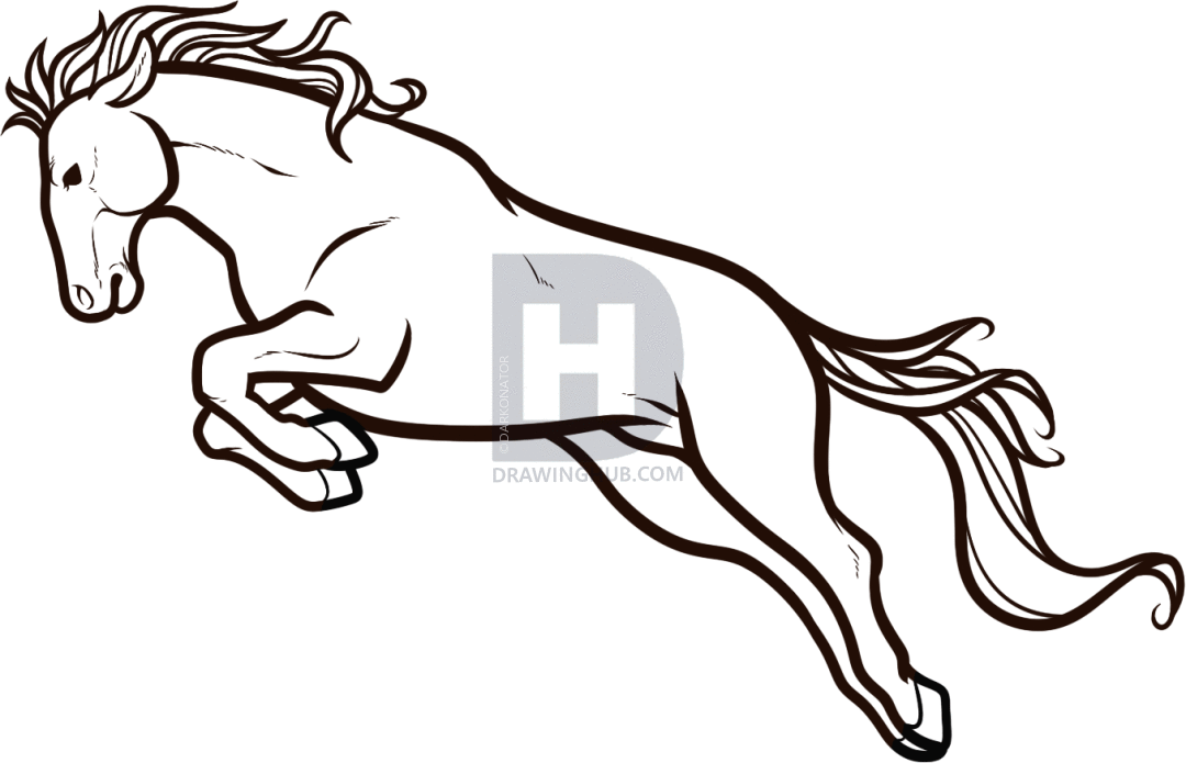 1080x695 How To Draw A Jumping Horse, Step