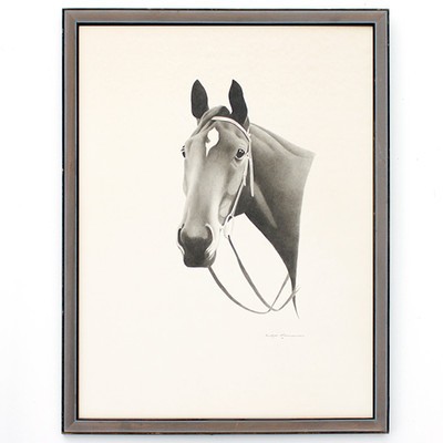 400x400 Vntg Mid Century Horse Portrait Drawing Painting Fridtjov