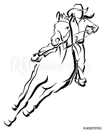 392x500 Stylized Line Illustration Of A Cowgirl On A Horse Racing