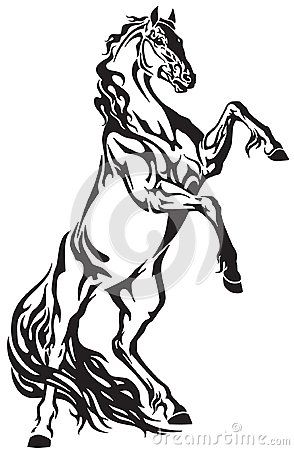 294x450 Horse Tribal Tattoo Stallion Rearing Up Black And White Vector