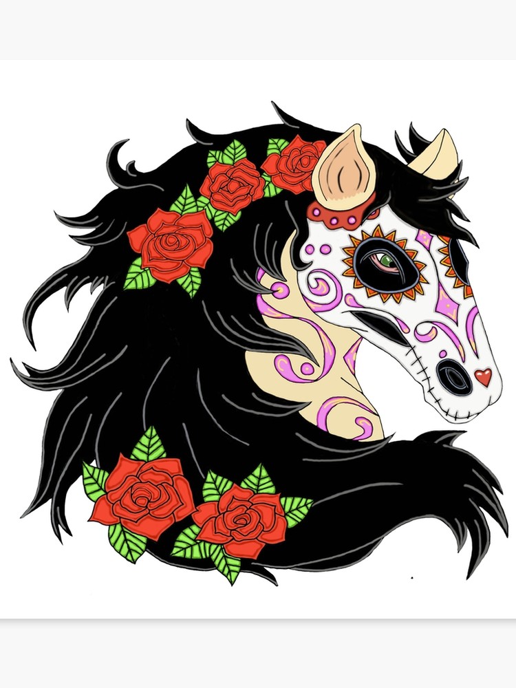 750x1000 Sugar Skull Horse With Red Roses Canvas Print