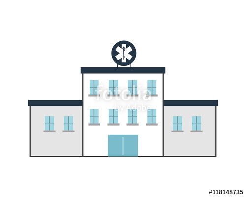 500x400 Flat Design Hospital Building Icon Vector Illustration Stock