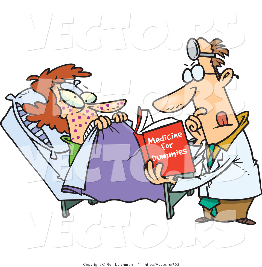 1024x1044 Vector Of An Uneducated Cartoon Doctor Reading Medical Book Beside