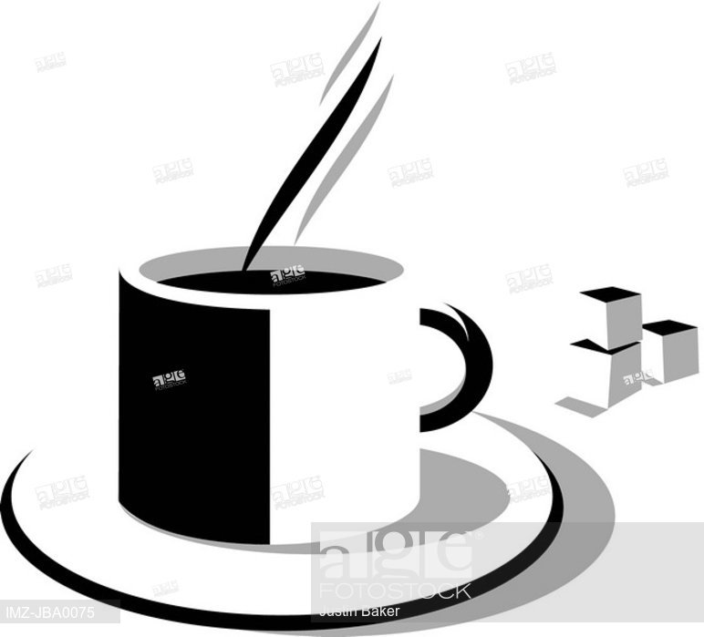 772x699 A Black And White Drawing Of A Cup Of Hot Coffee And Sugar Cubes