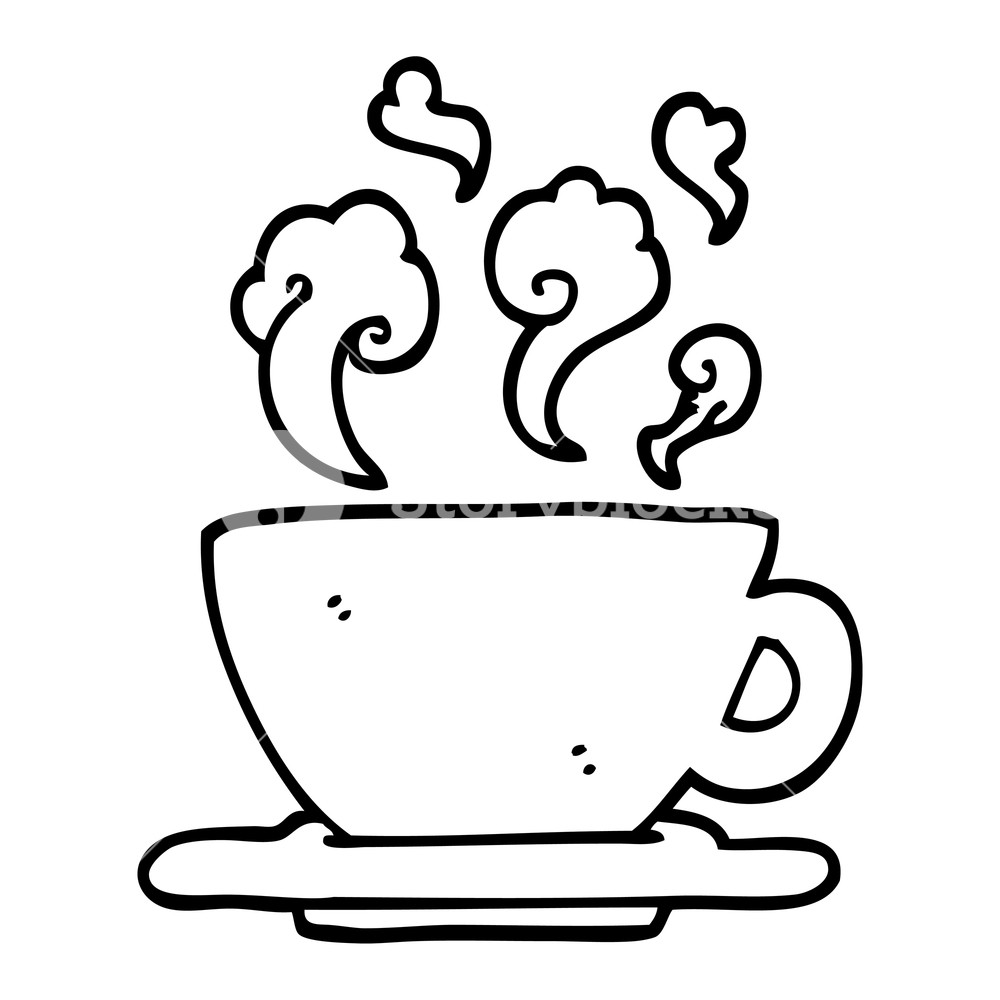 1000x1000 Black And White Cartoon Cup Of Hot Coffee Royalty Free Stock Image