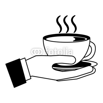 400x400 Hand Holding Hot Coffee Cup On Dish Vector Illustration Black