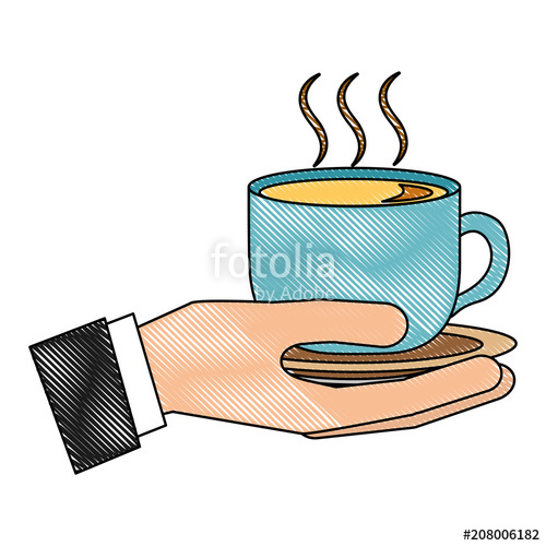500x500 Hand Holding Hot Coffee Cup On Dish Vector Illustration Drawing