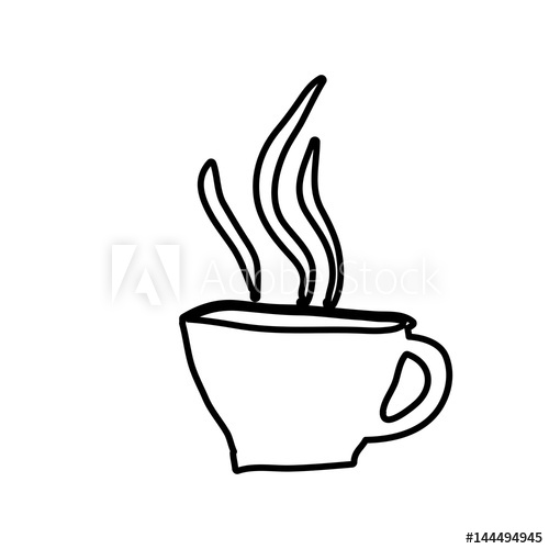 500x500 Monochrome Contour Hand Drawn Of Hot Coffee Cup Vector