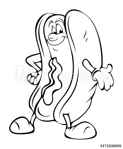 412x500 Happy Cartoon Hot Dog Vector Drawing