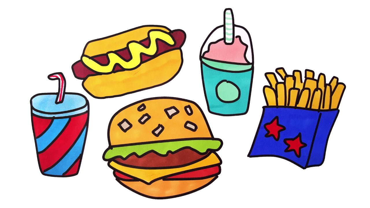 1280x720 Coloring Pages Fast Food For Kids Drawing Hamburger Hot Dog