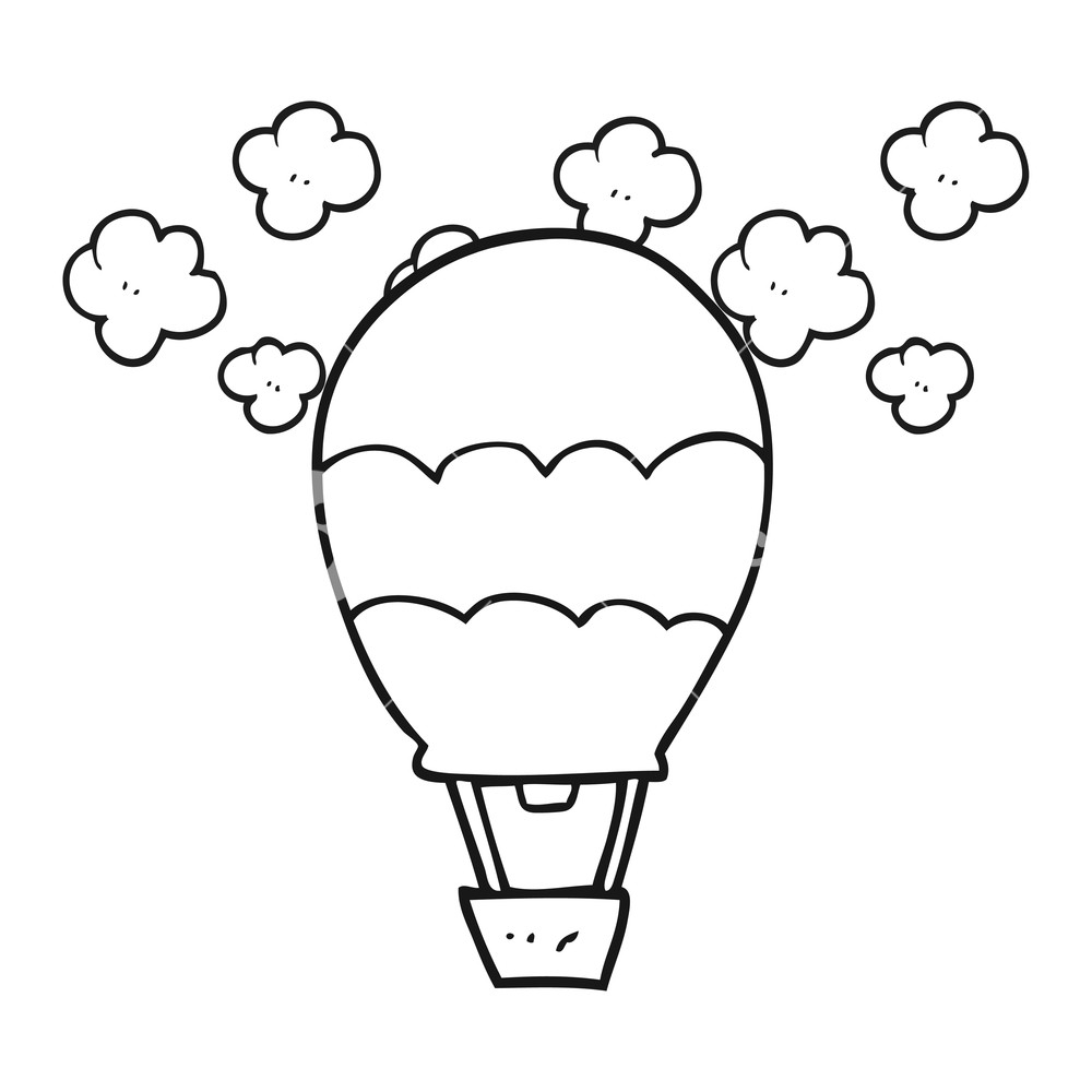 1000x1000 Freehand Drawn Black And White Cartoon Hot Air Balloon Royalty