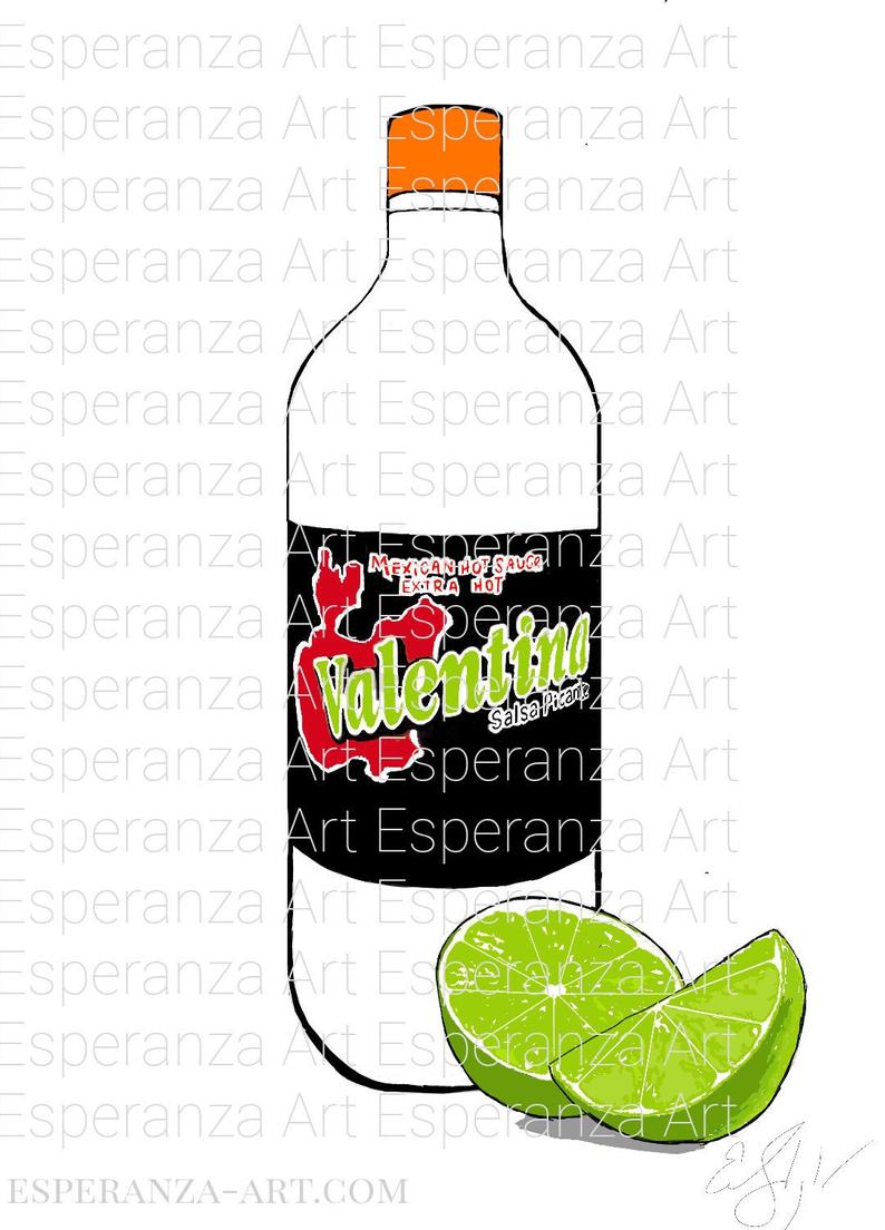 794x1104 Valentina Hot Sauce Digital Art Drawing Chile Lime Etsy