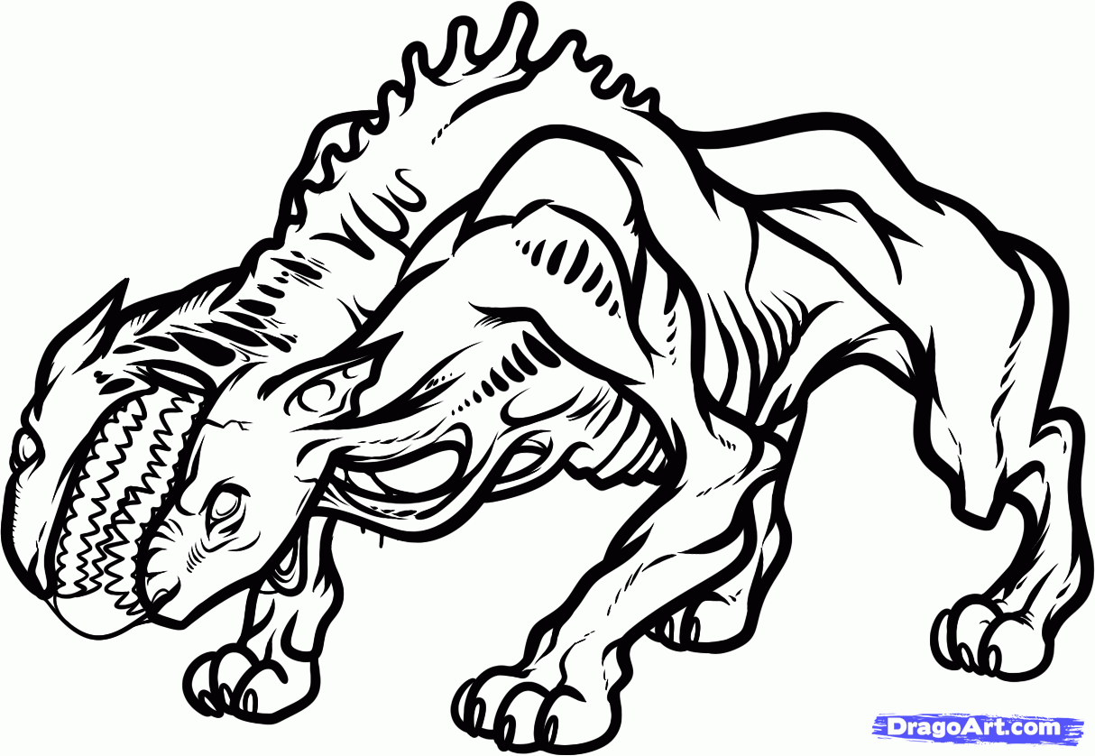 1214x838 How To Draw A Twin Headed Dog, Dog Mutant, Step