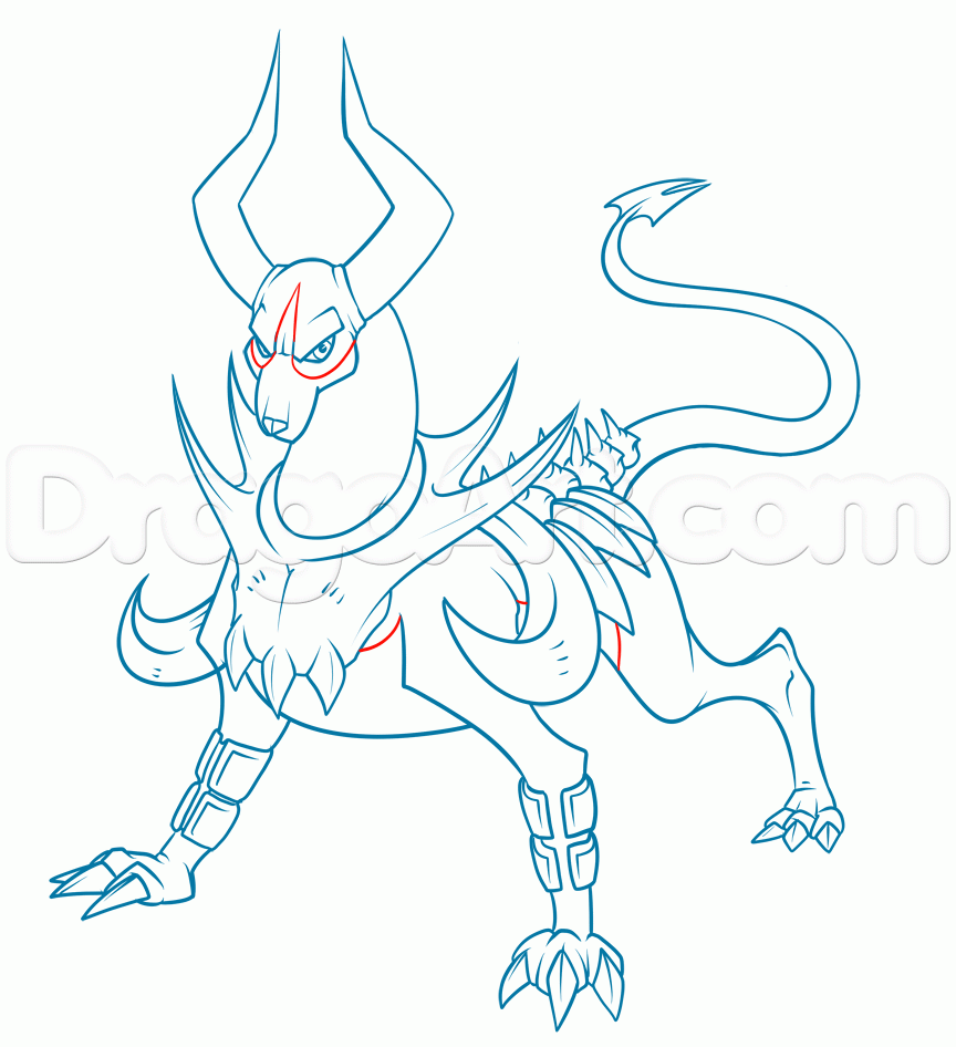 864x946 step how to draw mega houndoom, pokemon