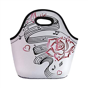 355x355 Neoprene Lunch Bag, Tattoo Decor, Pencil Drawing