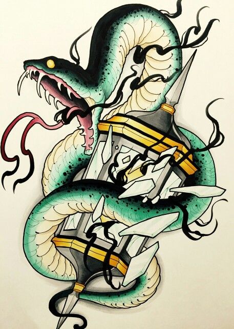 457x640 Snake Neotraditional Hourglass Tattoo