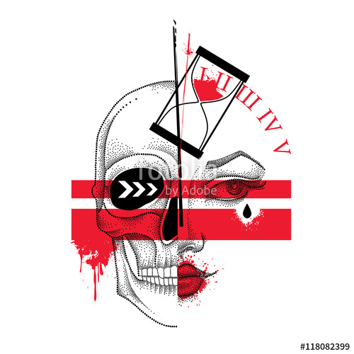 500x500 Vector Illustration With Dotted Half Woman Face And Skull