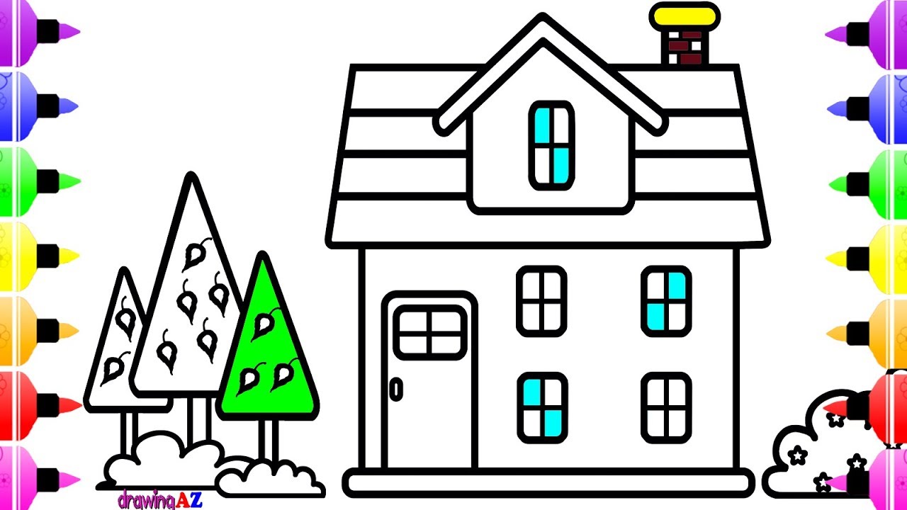 1280x720 House Drawing And Coloring Pages For Kids Art Coloring Book