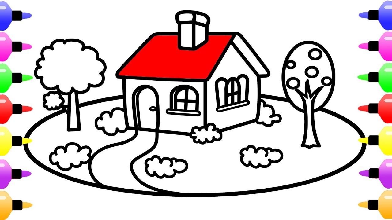 1280x720 House Drawing And Coloring Pages For Kids