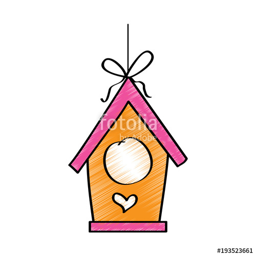 500x500 Wooden Bird House Hanging Of A Rope Vector Illustration Drawing