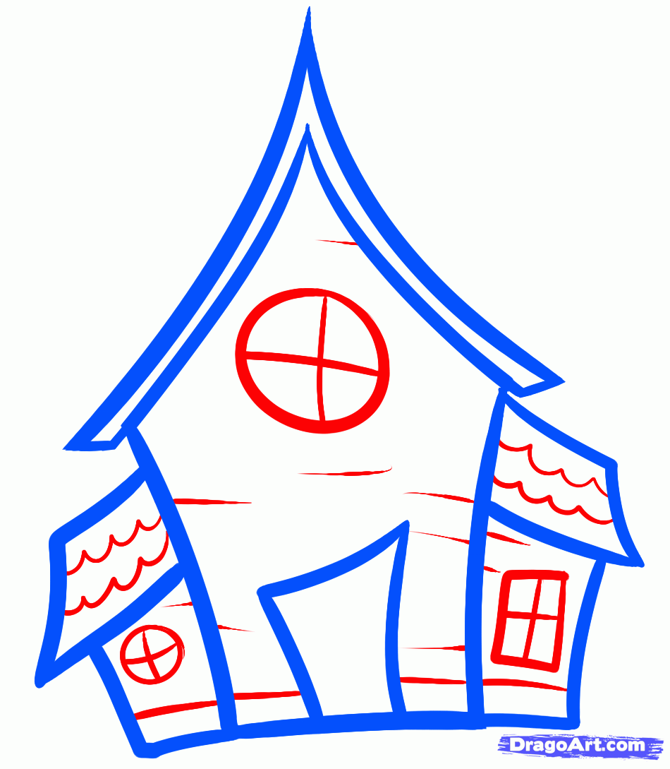 950x1089 How To Draw A Haunted House For Kids, Step