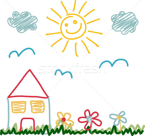 600x565 Kids Drawing Of Sunny Day House Vector Illustration Didem Hizar
