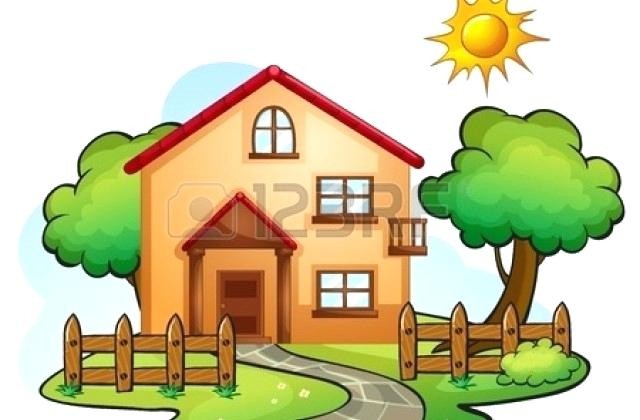 640x420 House Drawing Clip Art Clipart Of House With Garden
