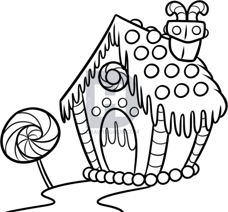 775x720 How To Draw A Gingerbread House, Step